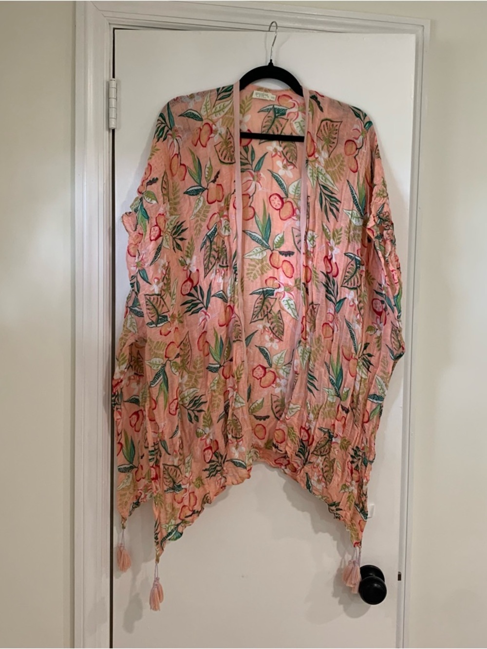 Spartina 449 Linen Blend Floral Fruit Kimono Tassels One Size Open Vacation - Picture 2 of 7